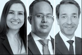 Belén Jaramillo, de Almeida Guzmán; Alejandro Pérez, de Flor Bustamante Pizarro & Hurtado (centro) y Luis Fortuño, de Reed Smith. 