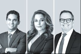 Artur Muxfeldt, de BVZ Advogados; Anacandy Perusquía, de Mijares, Angoitia, Cortés y Fuentes, y Víctor Garita, de Arias - Costa Rica.