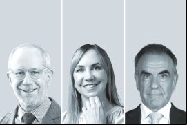 David B. Jaffe, de EC Rubio (izquierda);  Elissa Stoffels, de Écija - Costa Rica, y Javier Errecondo, de Mitrani Caballero & Ruiz Moreno.