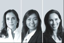 Daniela Afonso, de SiqueiraCastro (izquierda); Marina Takitani, de Nasser Advogados (centro), y Jaili Cunha, de SouzaOkawa.